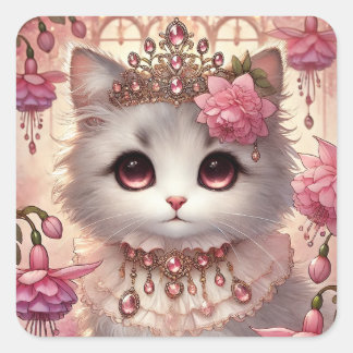 Fuschia Princess Cat Square Sticker