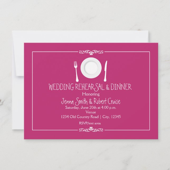 Fuschia Raspberry Rehearsal Dinner Invitations (Front)