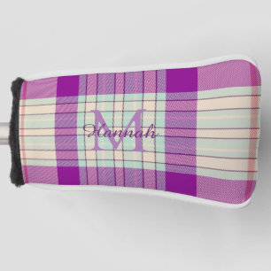 Fuschia Scottish Tartan Plaid Pattern Personalised Golf Head Cover