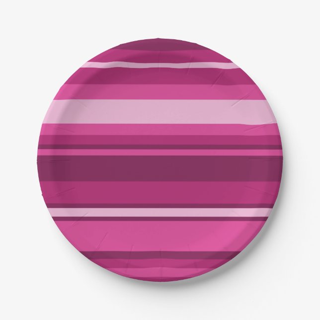 Fuschia stripes paper plate (Front)