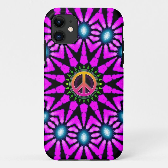 Fuschia Tie-Dye Peace Sign Case-Mate iPhone Case (Back)