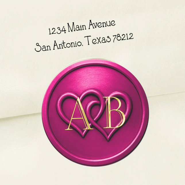 Fuschia Two Hearts Intertwined Monogram Wedding Classic Round Sticker (Creator Uploaded)