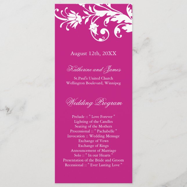 Fuschia Wedding Programs Programme (Front)