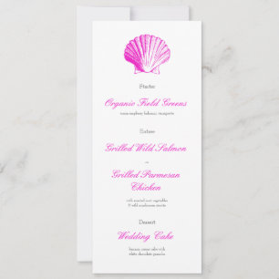 Fuscia Pink Seashell Wedding Reception Dinner Menu Invitation