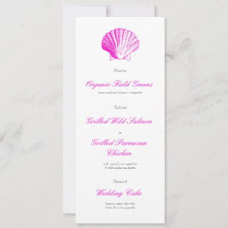 Fuscia Pink Seashell Wedding Reception Dinner Menu Invitation