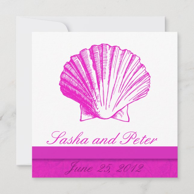 Fuscia Shell Beach Wedding Invitations (Front)
