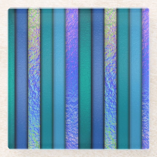 Fused Glass Look Art Ocean Blues Glass Coaster (Front)