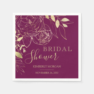 Fushcia & Gold Modern Floral Bridal Shower Napkins