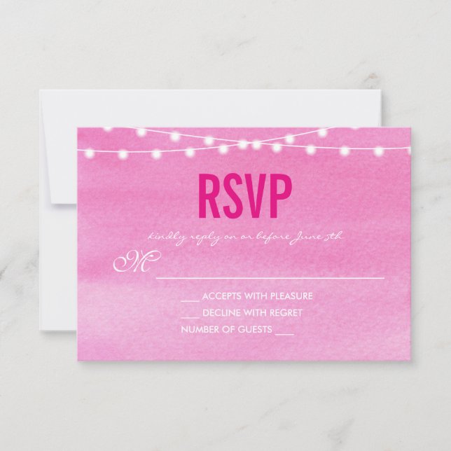 Fushcia Watercolor String Lights RSVP Card (Front)