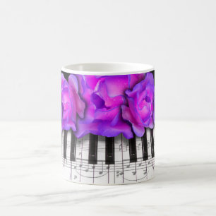 Fushia Roses and Piano Keyboard and Notes Coffee Mug