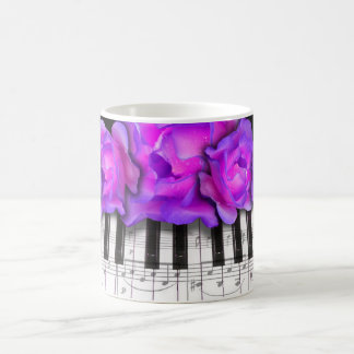 Fushia Roses and Piano Keyboard and Notes Coffee Mug