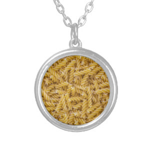 Fusilli pasta macro as background structure silver plated necklace