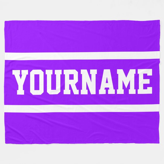 FuSporty Bright Purple Athletic Text White Stripes Fleece Blanket (Front (Horizontal))