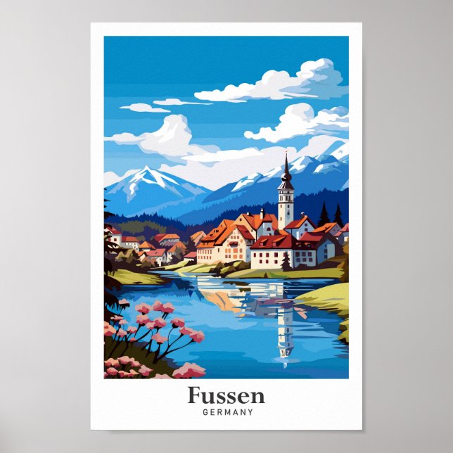 Fussen Germany Art Vintage Travel Illustration Poster (Front)