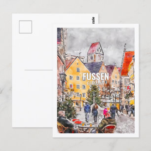 Fussen Germany Famous Travel Place Watercolor Postcard
