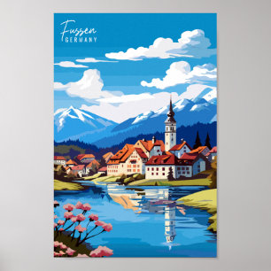 Fussen Germany Travel Art Vintage Illustration  Poster