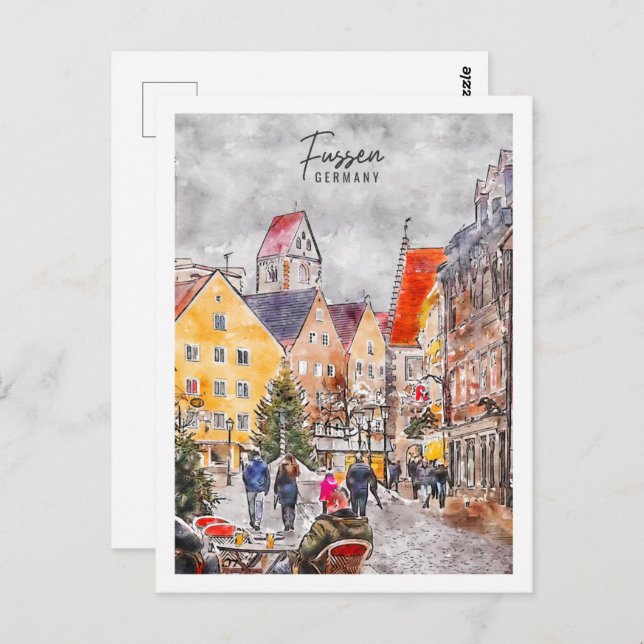 Fussen Germany Travel Place Watercolor Postcard (Front/Back)