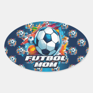 Futbol Mum Soccer Ball Pattern Oval Sticker