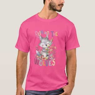 future alpha wolf with flowers cute wolves animal T-Shirt