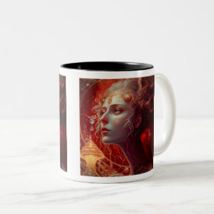 Future Art Nouveau Woman Two-Tone Mug, 11 oz Coffee Mug