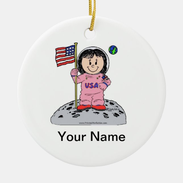 Future Astronaut - Female, Pink Ceramic Tree Decoration (Front)