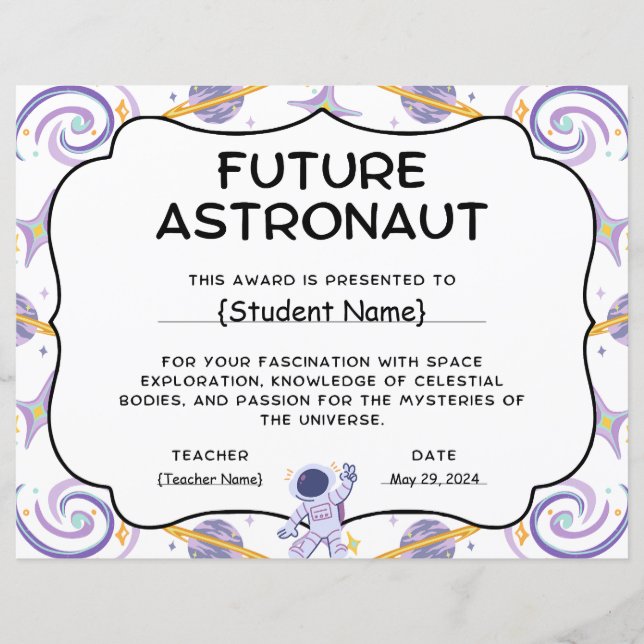Future Astronaut Student Recognition Award (Front)