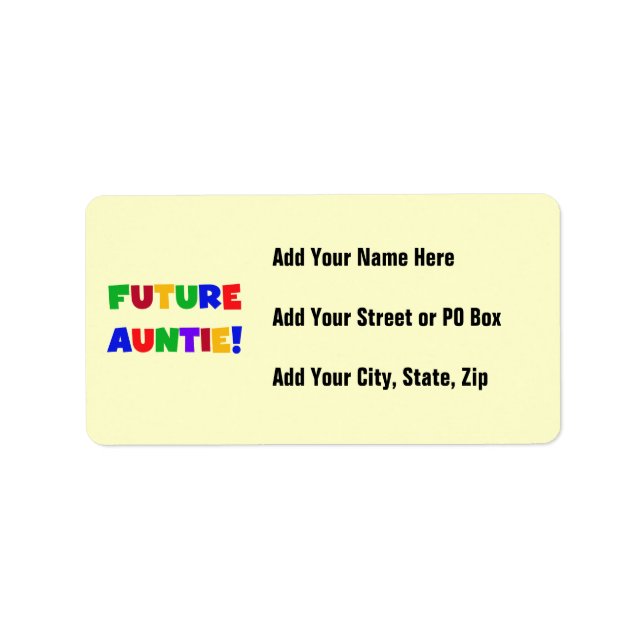 Future Auntie Primary Colours T-shirts and Gifts Label (Front)