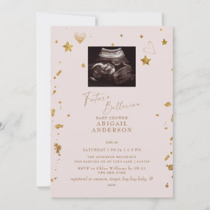 Future Ballerina Ultrasound Blush Baby Shower Invitation