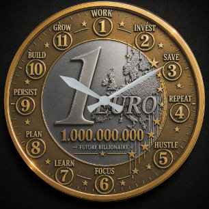 Future Billionaire Euro Coin Large Clock