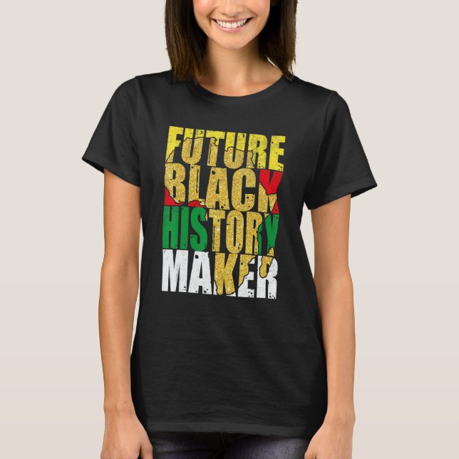 Future Black History Maker With African Map Black  T-Shirt (Front)