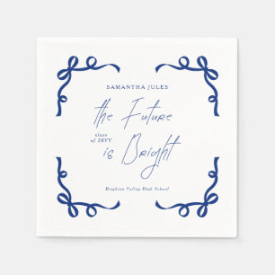 Future Blue Bright Bow Script Graduation Party Napkin