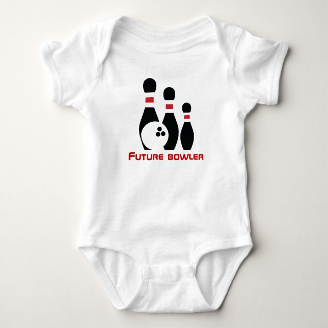 Future bowler, bowling ball and pins baby bodysuit (Front)