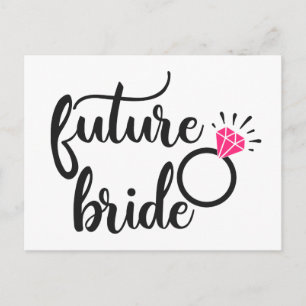 Future Bride Diamond Engagement Ring Pink Black Announcement Postcard
