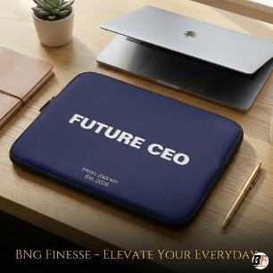 Future CEO Personalised Name & Year Navy Blue Mo Laptop Sleeve