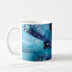 Future city downtown with skyscrapers in neon cybe coffee mug