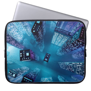 Future city downtown with skyscrapers in neon cybe laptop sleeve