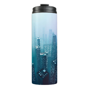 Future city downtown with skyscrapers in neon cybe thermal tumbler