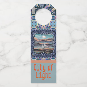 Future City of Light unusual ornate futuristic Bottle Tag