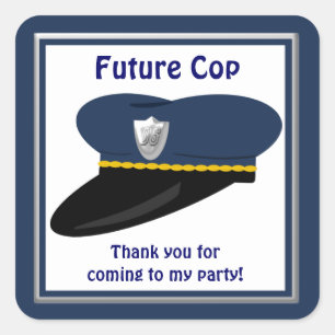 Future Cop Police Hat Party Favours Square Sticker