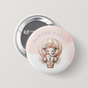 Future Daddy Baby Shower Peach Elephant 6 Cm Round Badge