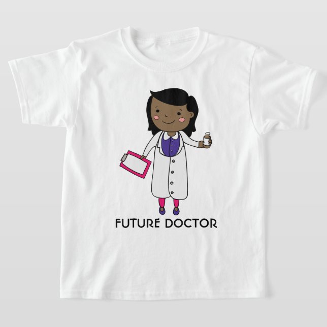 Future Doctor Girl Brown Skin Black Hair T-Shirt (Laydown)