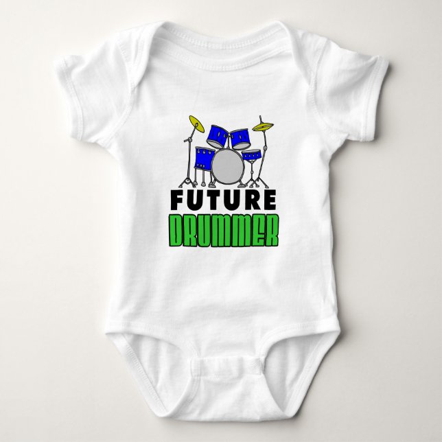 Future Drummer Blue Drum Set Baby Bodysuit (Front)