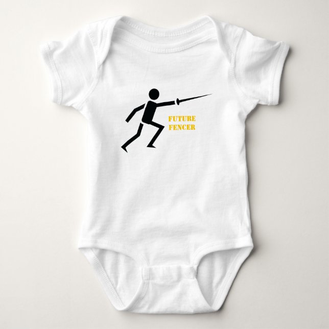Future fencer black silhouette fencing custom baby bodysuit (Front)