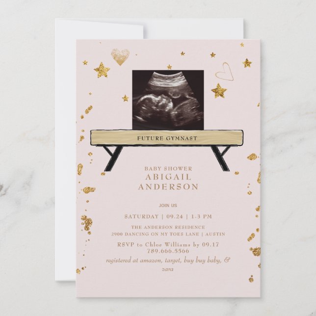 Future Gymnast Ultrasound Blush Baby Shower Invitation (Front)