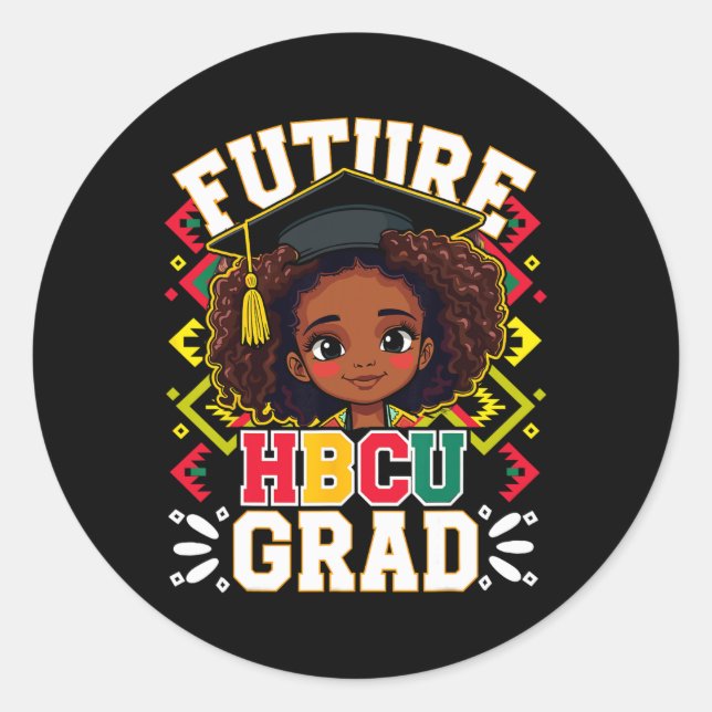 Future Hbcu Grad Black Girl Afro Kids Black Histor Classic Round Sticker (Front)