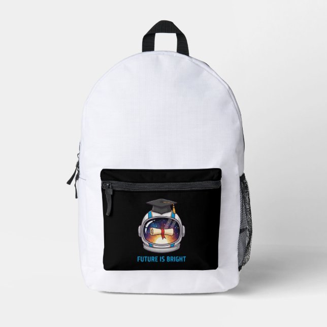  Future is Bright Astronaut Graduation Cap & Diplo Printed Backpack (Front)