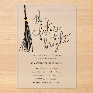 Future Is Bright Black Tassel Graduation Party Acrylic Invitations