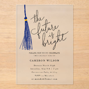 Future Is Bright Blue Tassel Graduation Party Acrylic Invitations