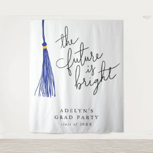 Future Is Bright Blue Tassel Modern Tapestry