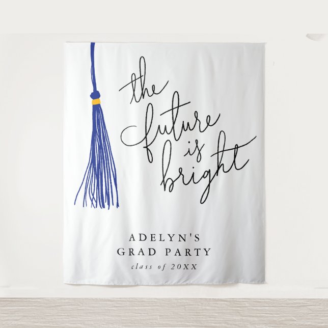 Future Is Bright Blue Tassel Modern Tapestry (Front)